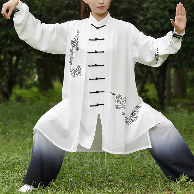 Buddha Stones Pomyślne Chmury Gradient Medytacja Modlitwa Duchowy Zen Tai Chi Qigong Praktyka Zestaw Ubrań Damskich - Zestaw 3 szt. - US12, UK/AU16, EU44 (3XL) - image 2