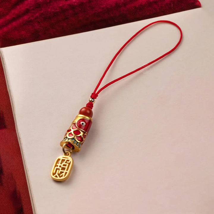 Buddha Stones Koi Ryba Cynober Przyciągający Bogactwo Życzenie Ruyi Urok Szczęścia Telefon Wiszący Dekoracja
