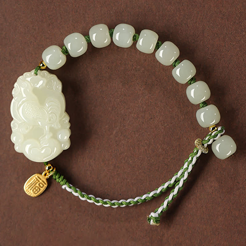 Bransoletka ze srebra próby 925 ze sznurka z chińskim znakiem zodiaku Hetian Jade