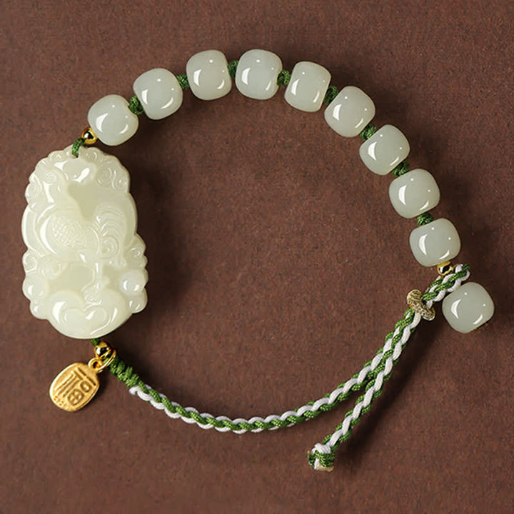 Bransoletka ze srebra próby 925 ze sznurka z chińskim znakiem zodiaku Hetian Jade