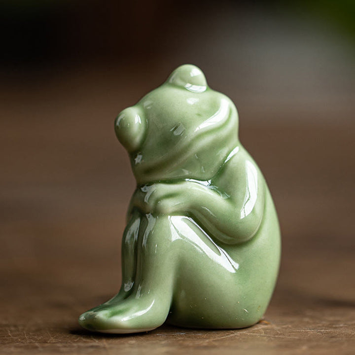 Buddha Stones Mini Mała Medytacja Lotos Spoczywająca Żaba Ceramiczna Bogactwo Szczęście Dom Herbata Figurka Dekoracja