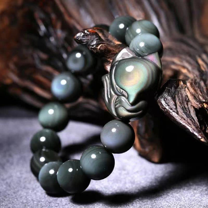 Buddha Stones Tęczowy Obsydian Lis Uzdrawiająca Pozytywna Bransoletka