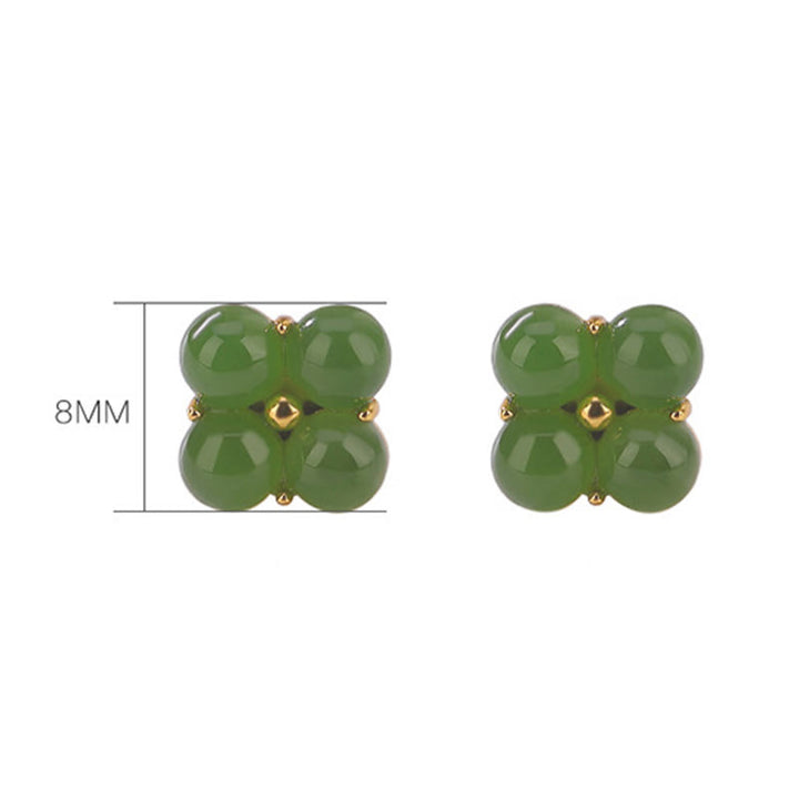 Kolczyki Buddha Stones 925 Srebro Sterlingowe Platerowane Złotem Naturalny Cyjan Jade Czterolistna Koniczyna Szczęścia