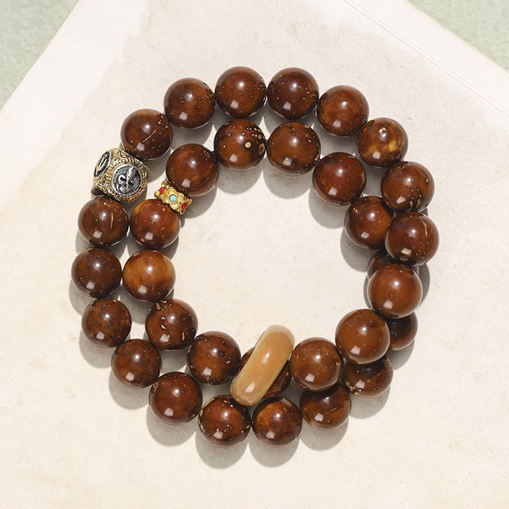 Buddha Stones Tybetańskie Naturalne Fioletowe Złoto Szczur Bodhi Nasiona Bogactwa Bransoletka Podwójnie Owijana