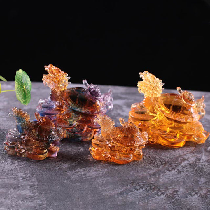 Buddha Stones Feng Shui Smok Żółw Monety Ręcznie Robione Kryształowe Szczęście Liuli Sztuka Dekoracja Domu Biuro