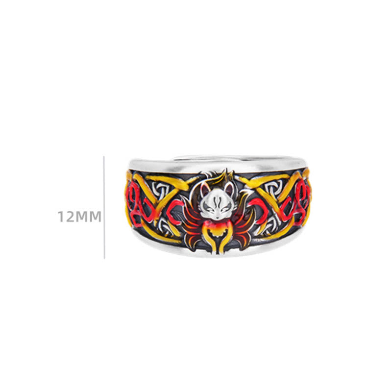 Pierścionek ochronny Buddha Stones 999 Sterling Silver Nine Tailed Fox Success
