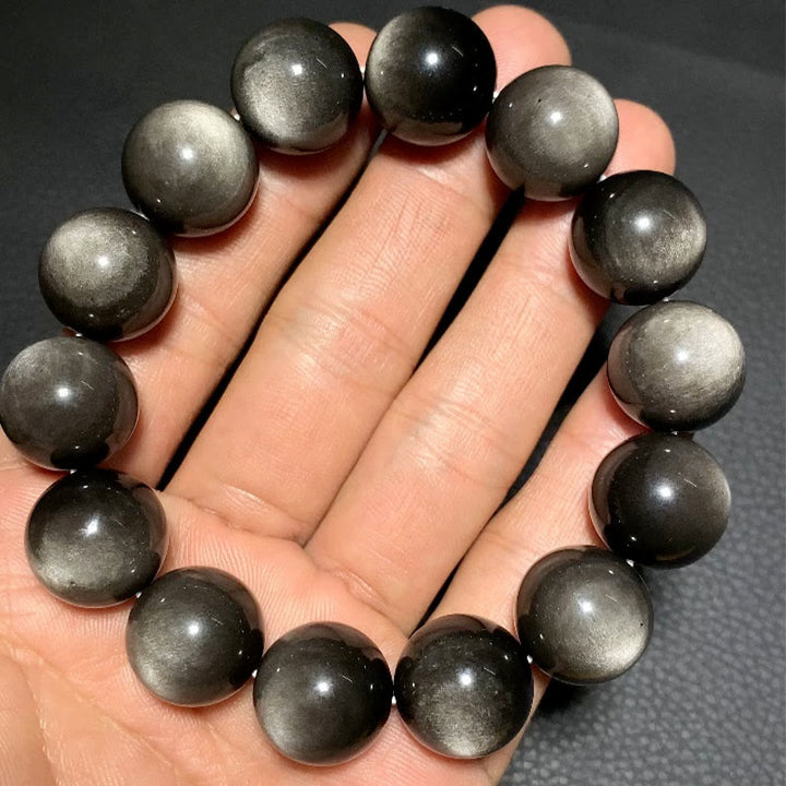 Bransoletka ochronna z naturalnego obsydianu i Buddha Stones w kolorze srebra