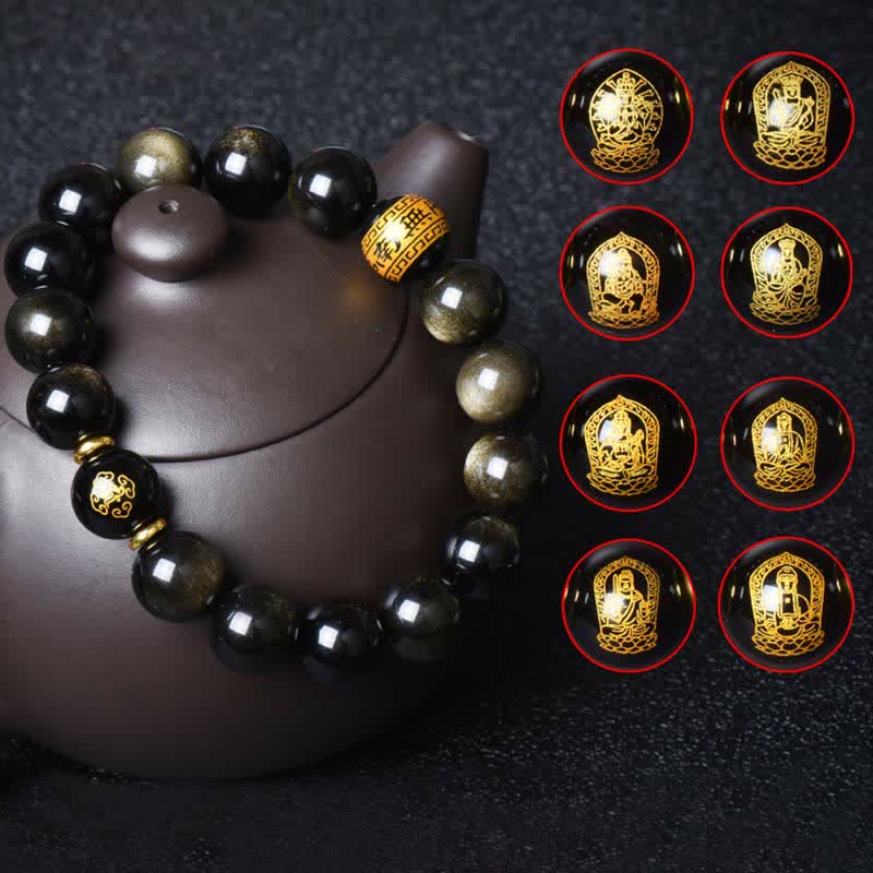 Chiński zodiak Natal Buddha Złoty połysk Obsydian Bransoletka ochrony bogactwa
