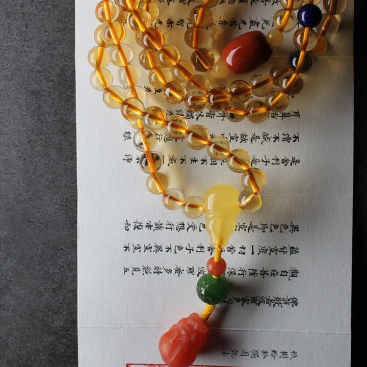108 Mala Beads Naturalny Cytryn Bursztyn Peace Buckle Czerwony Agat PiXiu Ochrona Bransoletka Charm