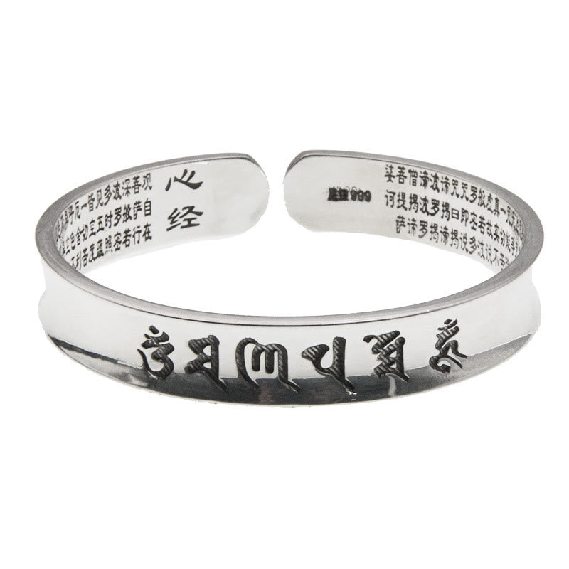 Buddha Stones 999 Srebro Sterlingowe Om Mani Padme Hum Heart Sutra Miłość Pokój Bransoletka Bangle