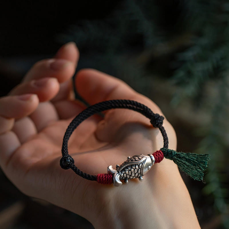 Bransoletka pleciona z Buddha Stones 925 ze srebra próby 925 z motywem ryby Koi