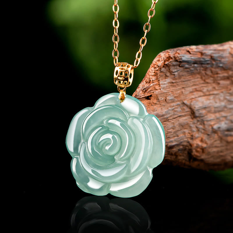 Naszyjnik z Buddha Stones ze złota 18K, klamra ze srebra próby 925, naturalny jadeit, różany naszyjnik szczęścia - Jadeit (dobrobyt ♥obfitość) - image 0