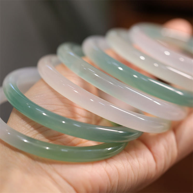 Buddha Stones Naturalny Biały I Zielony Chalcedon Agat Pozytywny Mankiet Bransoletka Bangle