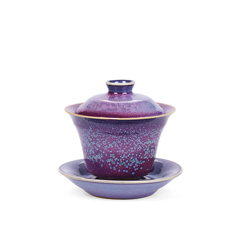 Buddha Stones Retro Glazura Zmiana Pieca Ceramiczny Gaiwan Sancai Filiżanka Kung Fu Filiżanka I Spodek Z Pokrywką
