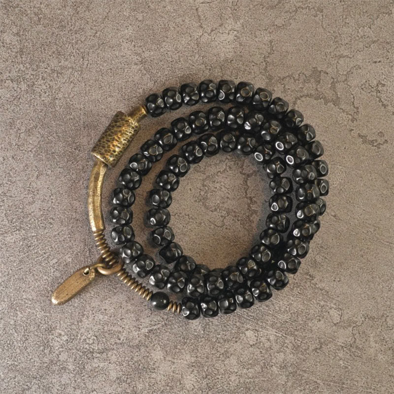 Bransoletka z potrójnym owinięciem "Buddha Stones Retro Coconut Shell Brass Copper Happiness" - image 5