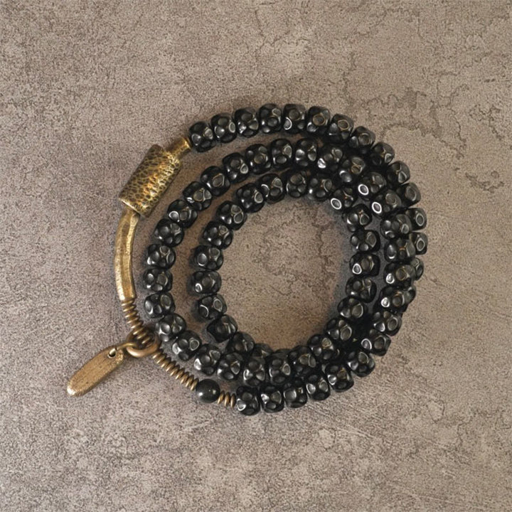 Bransoletka z potrójnym owinięciem "Buddha Stones Retro Coconut Shell Brass Copper Happiness" - image 5