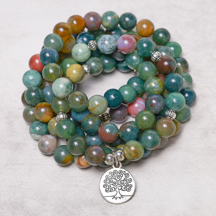 Buddha Stones 108 Mala Beads Indyjski Agat Lotus OM Buddha Drzewo życia Pozytywny Spokój Bransoletka