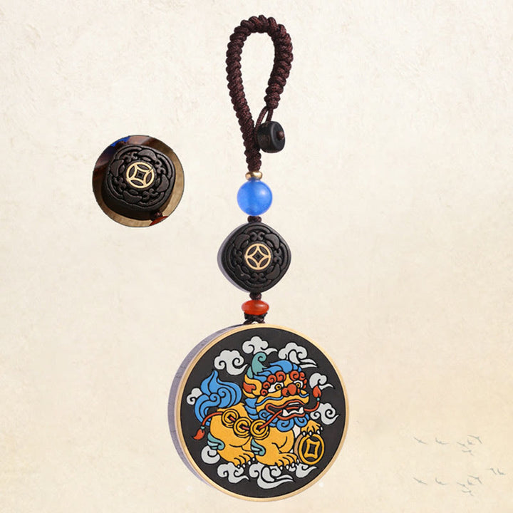 Buddha Stones PiXiu Miedziana Moneta Drewno Hebanowe Szczęście Przyciąga Bogactwo Brelok Dekoracja