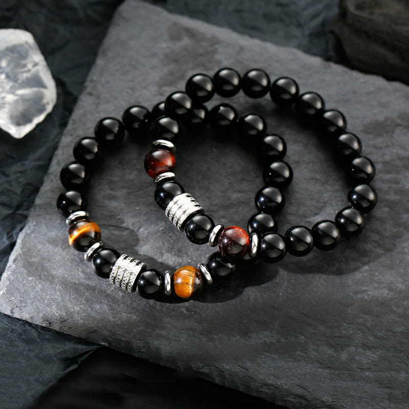 Bransoletka Buddha Stones Natural Black Obsidian Tiger Eye Strength Fulfillment