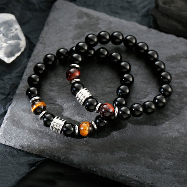 Bransoletka Buddha Stones Natural Black Obsidian Tiger Eye Strength Fulfillment