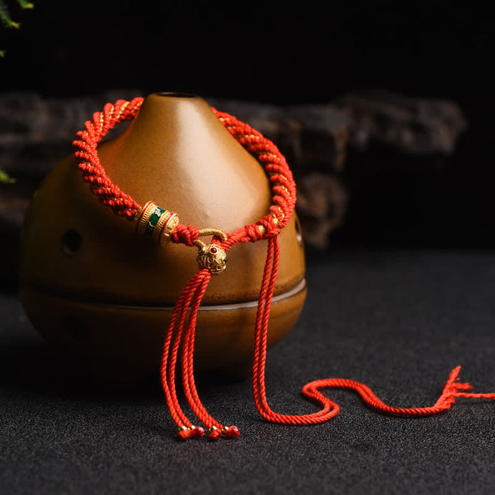 Buddha Stones Tybetańskie Ręcznie Robione Koło Modlitwy Szczęścia Urok Koralików Bransoletka Tkana Kolorowa Sznurkowa