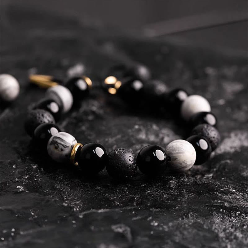Bransoletka z Buddha Stones Czarny obsydian Kamień lawowy Yin Yang Siła