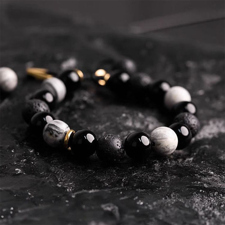Bransoletka z Buddha Stones Czarny obsydian Kamień lawowy Yin Yang Siła