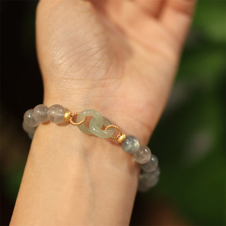Buddha Stones Naturalny Kamień Księżycowy Heitan Jade Peace Buckle Bransoletka Uzdrawiająca