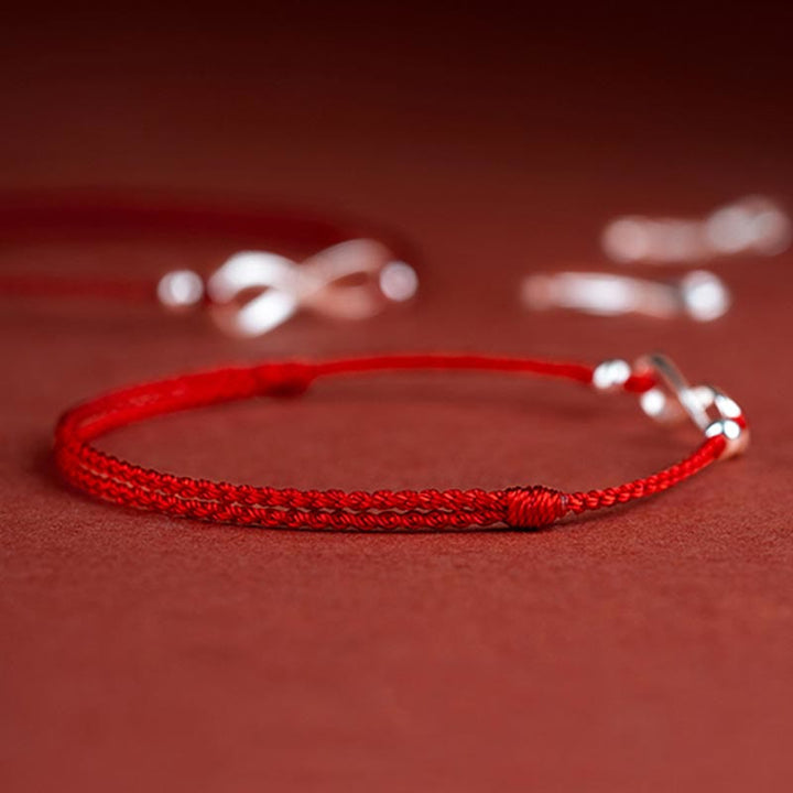 Buddha Stones 925 Srebro Sterlingowe Endless Knot Protection Luck Bransoletka z czerwonego sznurka Anklet