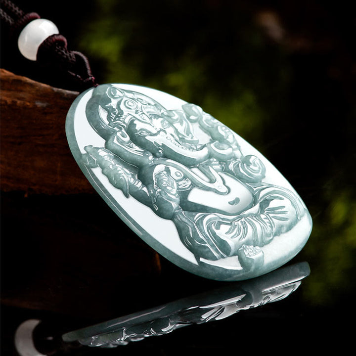 Buddha Stones Naturalny Jadeit Ganesh Ganpati Ochrona Słonia Amulet Naszyjnik Wisiorek