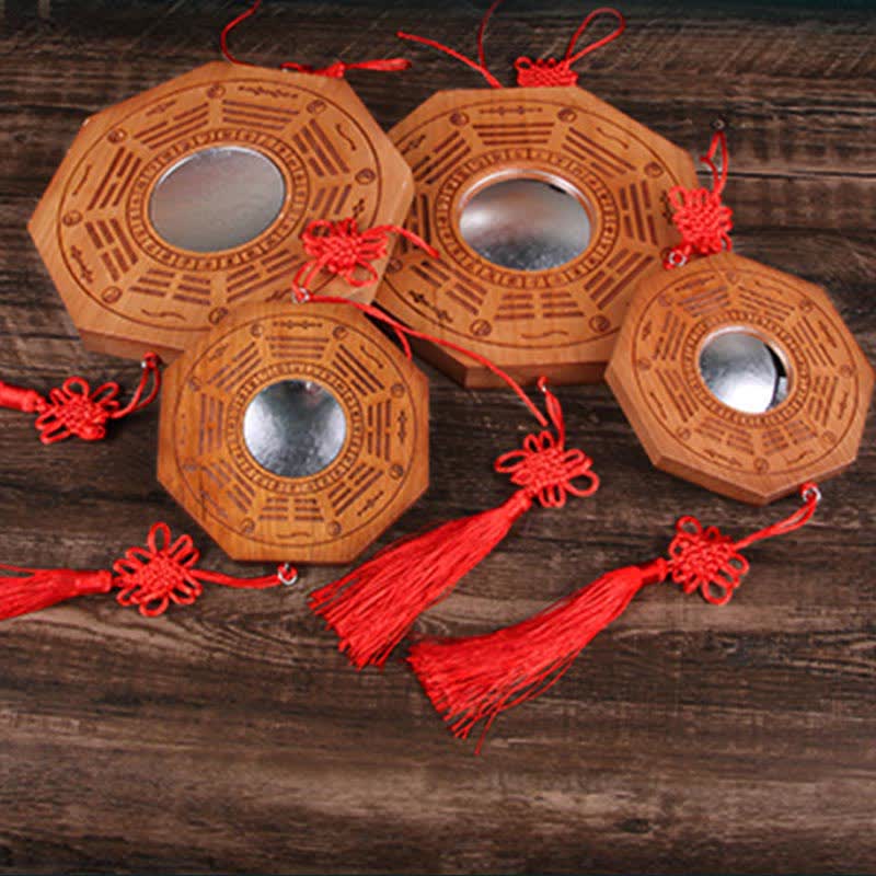 Feng Shui Bagua Mapa Peach Wood Monety Pięciu Cesarzy Chińskie Węzły Równowaga Mapa Energii Lustro - image 7