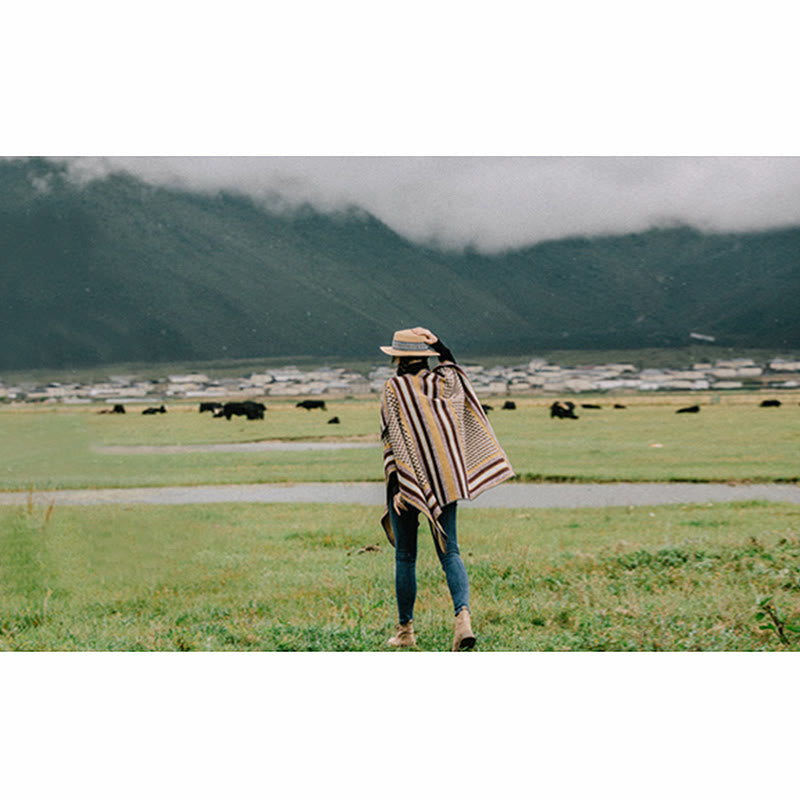 Buddha Stones Tybetański Szal Klasyczny Wzór Zimowy Przytulny Ciepły Szalik Podróżny Otulacz - image 19