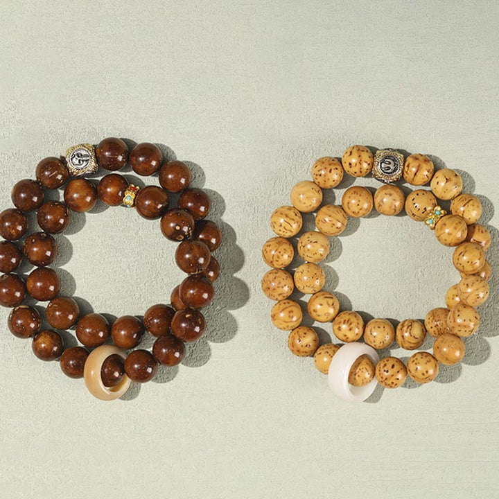 Buddha Stones Tybetańskie Naturalne Fioletowe Złoto Szczur Bodhi Nasiona Bogactwa Bransoletka Podwójnie Owijana
