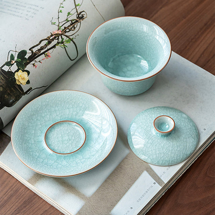 Buddha Stones Retro Zielony Lodowy Glazura Ceramiczny Gaiwan Sancai Filiżanka Kung Fu Filiżanka I Spodek Z Pokrywką