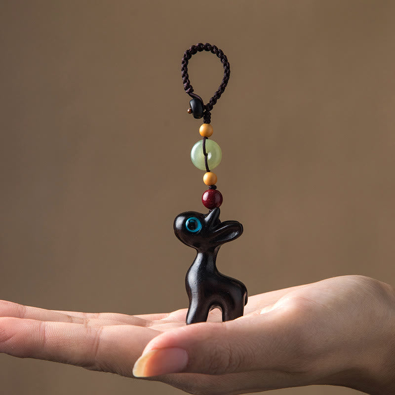 Buddha Stones Zielone drzewo sandałowe Drewno hebanowe Miniaturowy jeleń Pozytywny pokój Klamra Brelok Telefon Wiszący Dekoracja