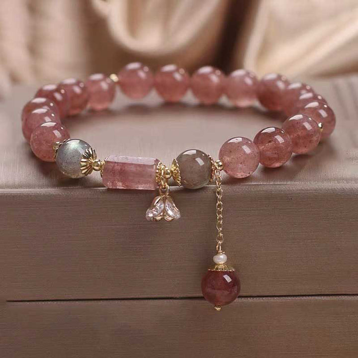 Bransoletka z Buddha Stones Naturalny Kwarc Truskawkowy Cyrkon Kwiat Pozytywny Charm