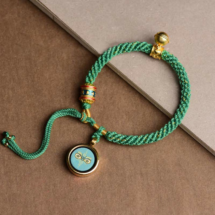 Buddha Stones Tybetańskie Pięć Bogów Bogactwa Thangka Szczęścia Koło Modlitewne Dzwonek Bransoletka ze Sznurka