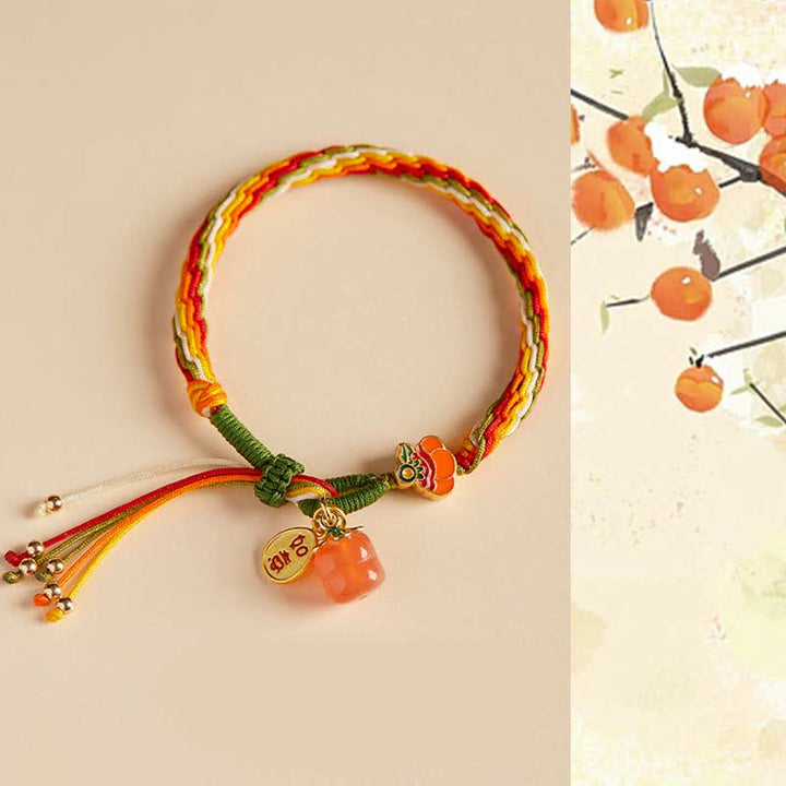 Bransoletka ze sznurka z węzłem warkoczowym i Buddha Stones Persimmon Red Agat Strength Reincarnation