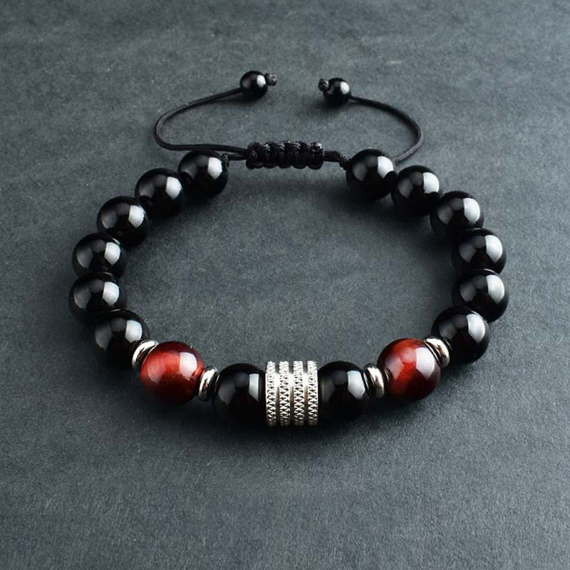 Bransoletka Buddha Stones Natural Black Obsidian Tiger Eye Strength Fulfillment - Czarny obsydian i czerwone tygrysie oko - Pleciony sznurek (obwód nadgarstka: 17-18 cm) - image 11