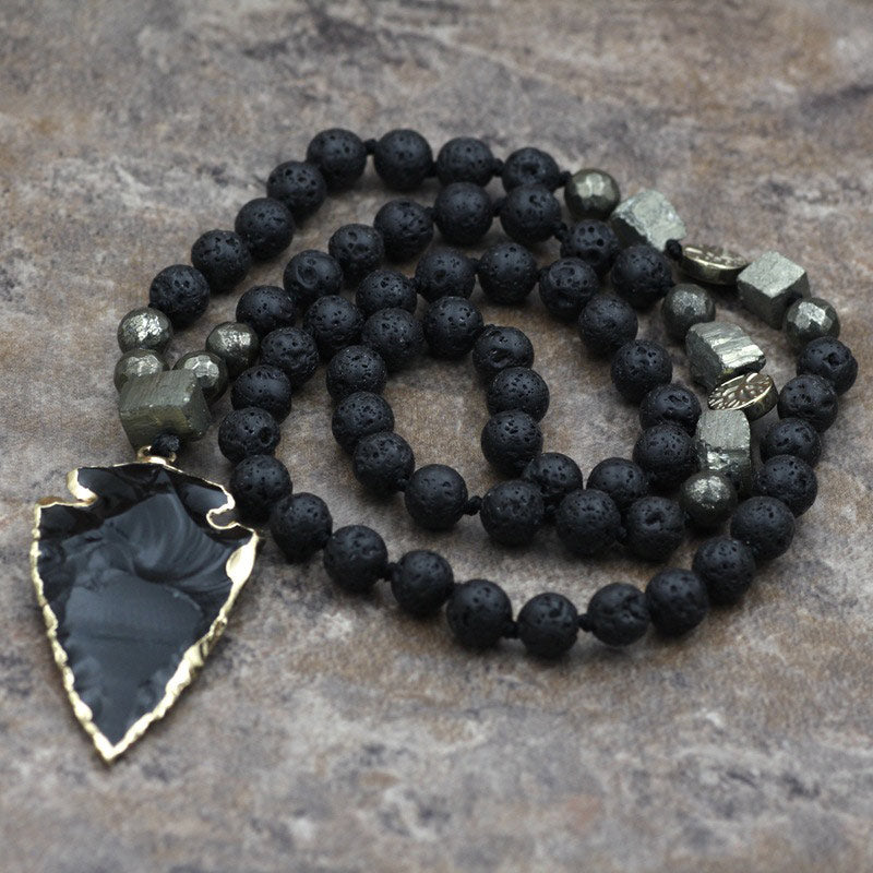 Buddha Stones Naturalny Naszyjnik z Lawy Skała Joga Medytacja Strzała Wisiorek