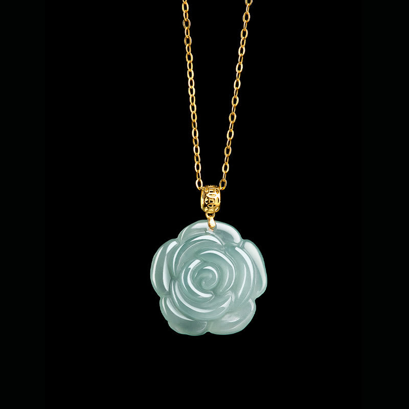 Naszyjnik z Buddha Stones ze złota 18K, klamra ze srebra próby 925, naturalny jadeit, różany naszyjnik szczęścia - image 2