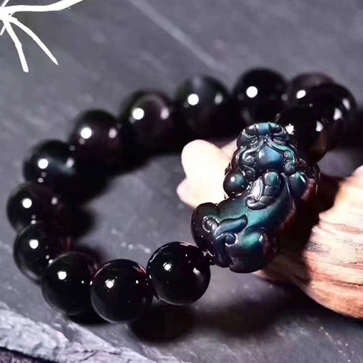 Buddha Stones FengShui PiXiu Tęczowa Bransoletka Szczęścia Obsydian