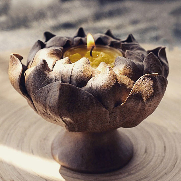 Buddha Stones Kwiat Lotosu Ceramiczny Świecznik Kadzielnica Domowa Ofiara Dekoracja