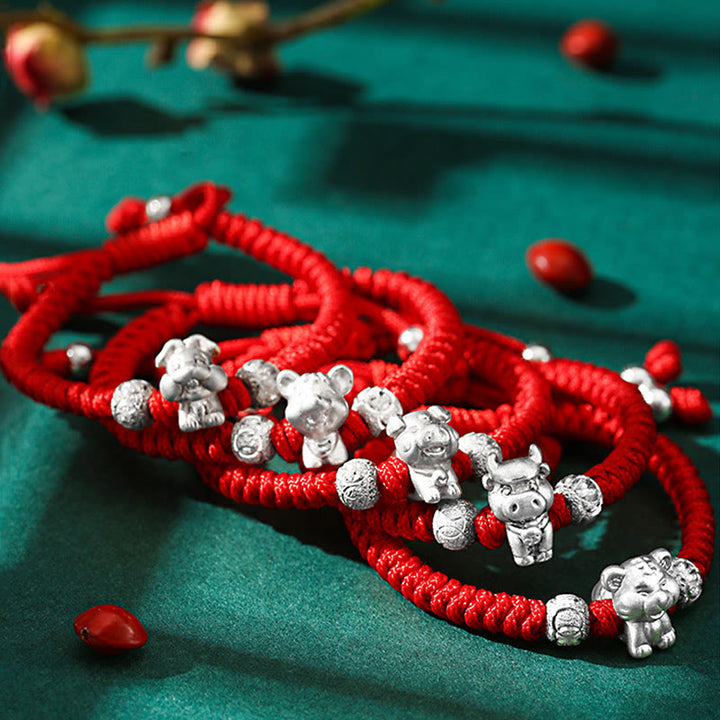 Buddha Stones 999 Srebro Sterlingowe Chiński Zodiak Czerwona Lina Szczęście Ręcznie Robiona Bransoletka Dla Dzieci - image 26