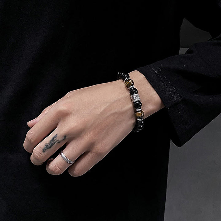 Bransoletka Buddha Stones Natural Black Obsidian Tiger Eye Strength Fulfillment
