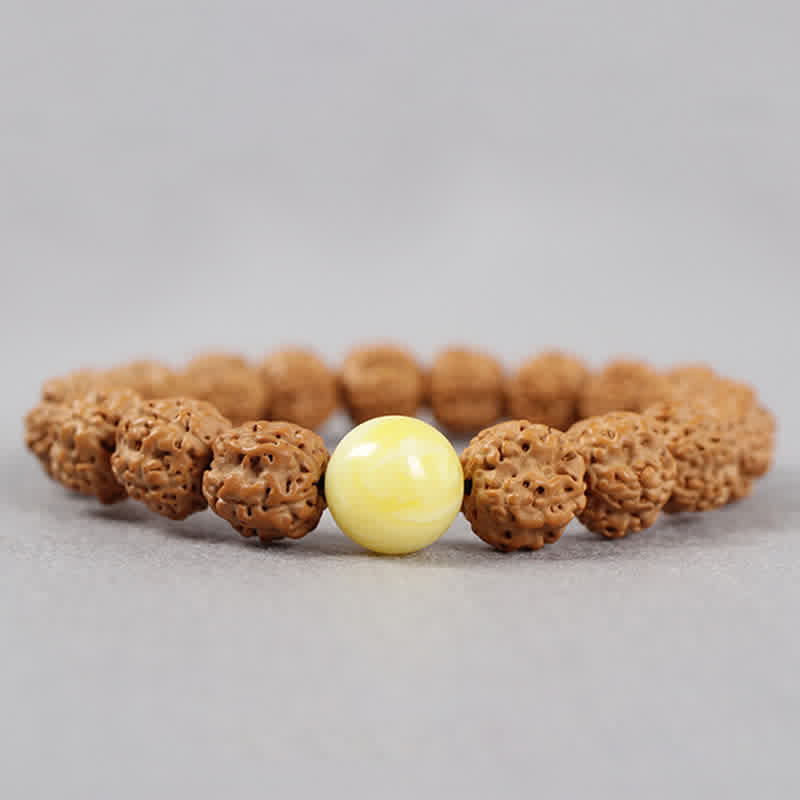 Buddha Stones Tybet Rudraksha Bodhi Nasiona Dzi Koralik Bursztyn Turkus Bransoletka Bogactwo - image 3