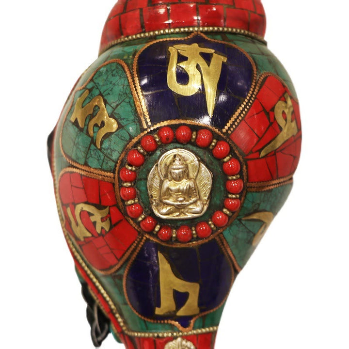 Tybetańska, ręcznie robiona Shankha Om Mani Padme Hum Budda Muszla Muszla Przynosząca szczęście dekoracja - image 14