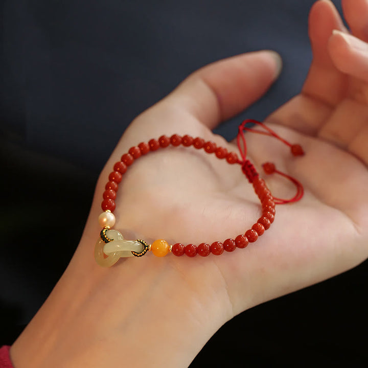 Buddha Stones Natural Red Agat Hetian Jade Double Peace Buckle Confidence