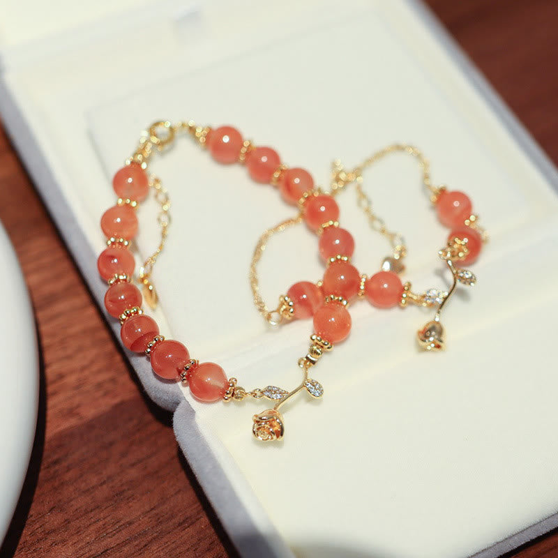 Bransoletka z naturalnego czerwonego agatu Buddha Stones Rose Confidence Calm Chain