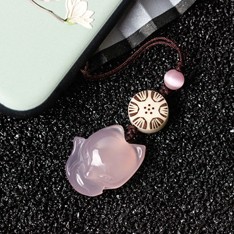 Naturalny Chalcedon Fox Harmony Telefon Wiszący Dekoracja